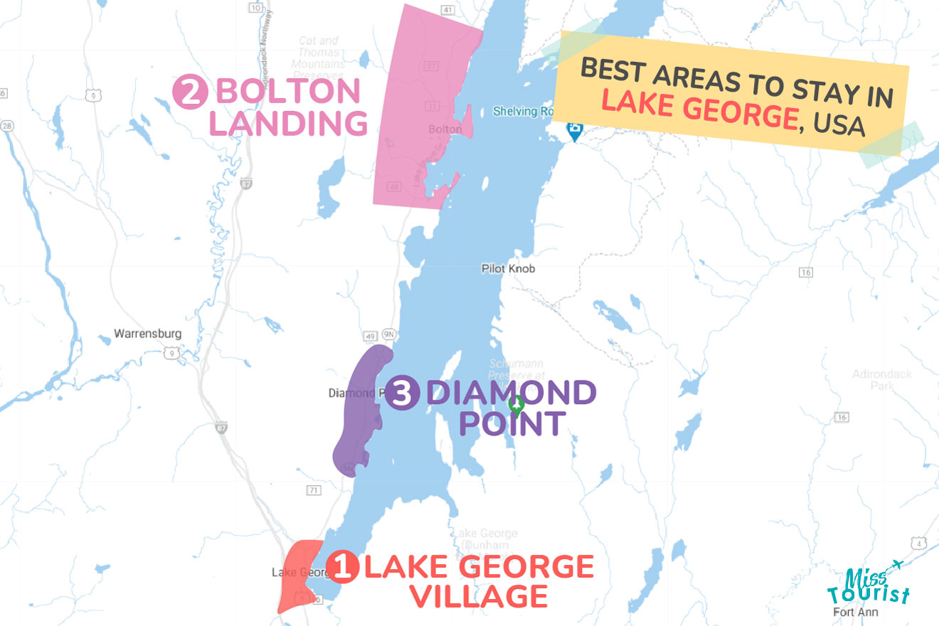 Map of best places to stay Lake George